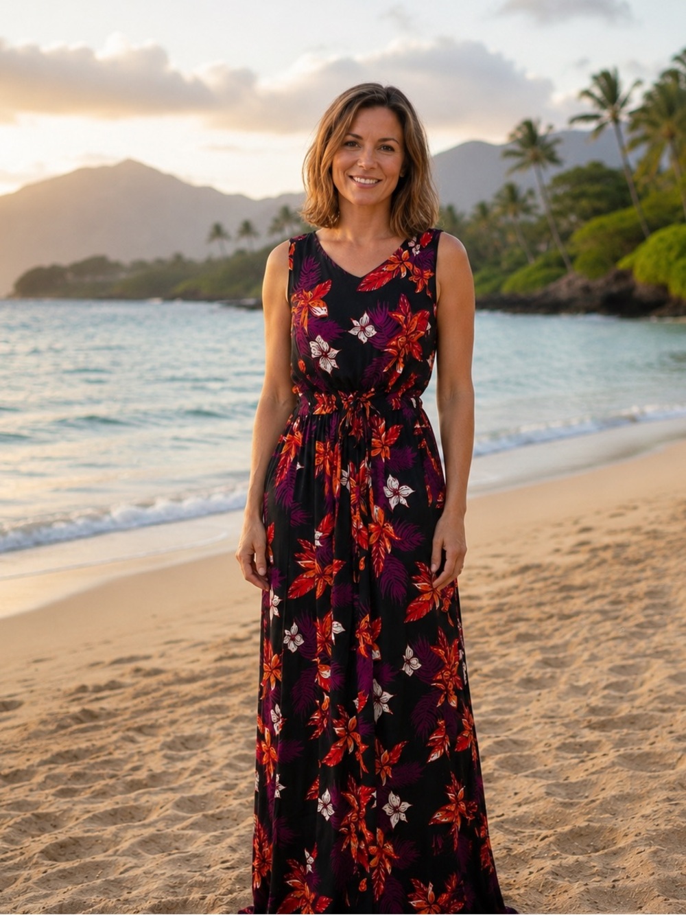 Apt 9 Dress Dark Floral Tropical Maxi Jersey Sleeveless Cruise Resortwear NWT XL